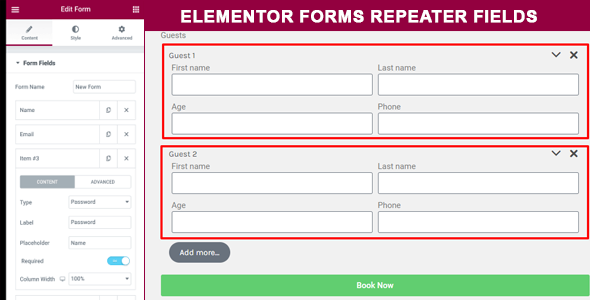 Elementor Forms Repeater Fields