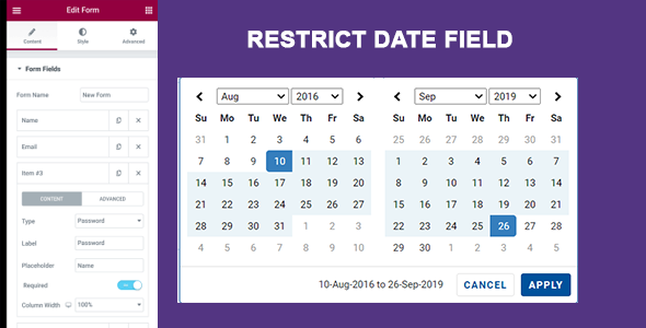 Elementor Forms  Restrict Date field