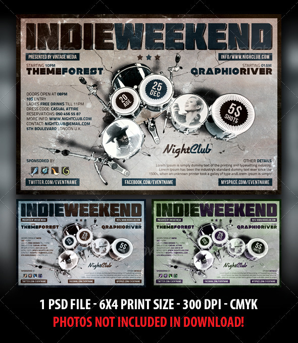 Indie Rock Weekend Party / Concert Flyer - Clubs & Parties Events