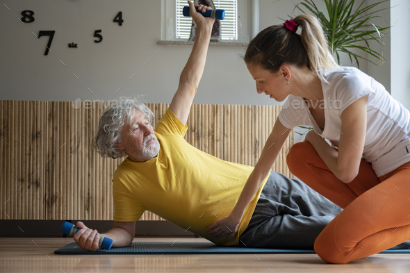 Active senior man taking care of his healthy and physical strength with workout