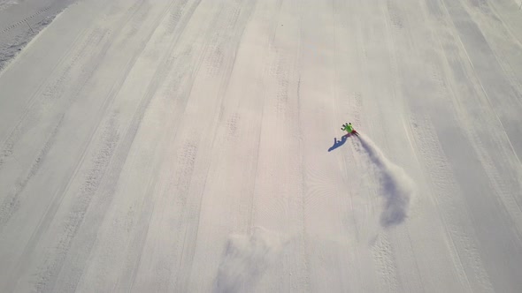 Aerial View Skiing on Freshly Prepaired Ski Slope