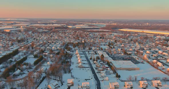 Amazing Winter Landscape Sunset Scenery in Residential Streets After the Snow of a Small Town alt