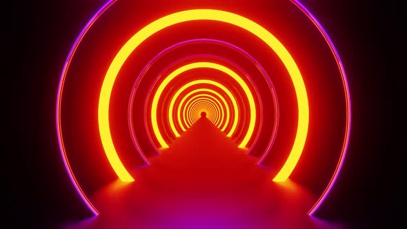 Orange Neon Bright Circle Tunnel With Purple Illumination Background Vj Loop 4K alt