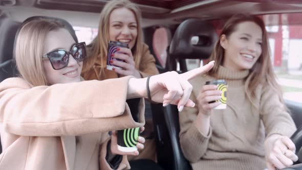 Attractive Girl Friends Having Fun in a Car alt
