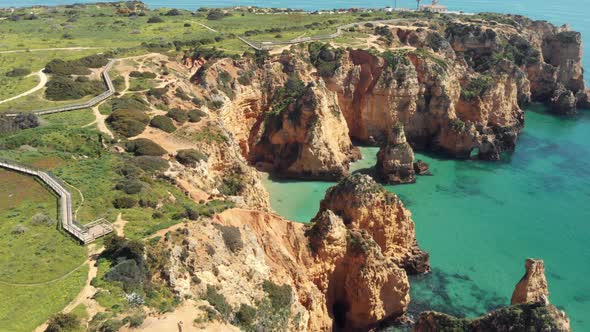 Idyllic mediterranean coastline of Ponta da Piedade, Lagos, Algarve, Portugal alt