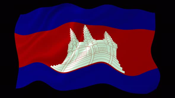 Cambodia Flag Waving Animated Black Background