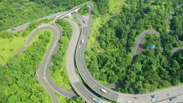 Meandering road network at the Mumbai Pune Expressway , big highway that connects alt