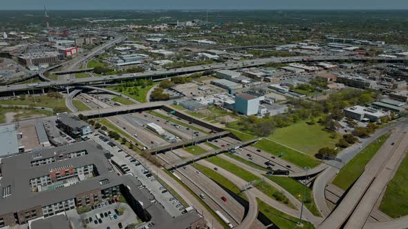 Drone Flying Over Highway Intersection Dallas Texas US alt