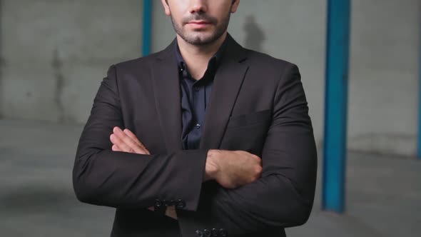 Portrait Confident Factory Manager Wearing Suit and Safety Helmet alt