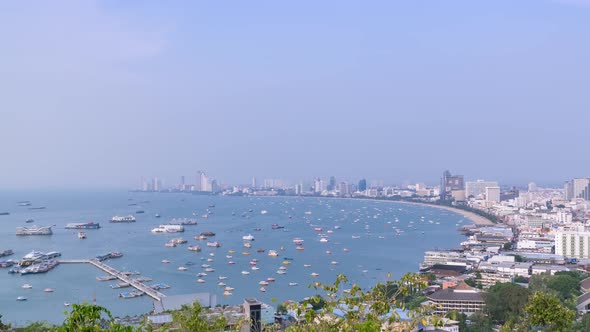 Pattaya bay and Bali Hai Pier, Chonburi, Thailand; pan right - Time Lapse