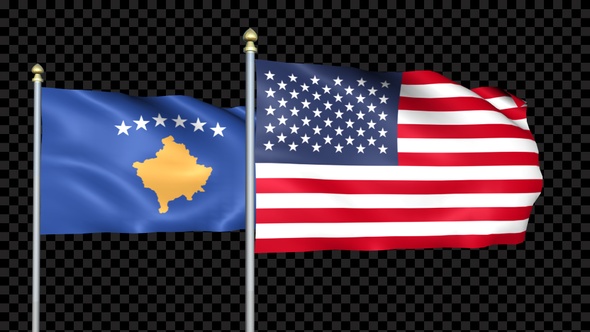 Kosovo And United States Two Countries Flags Waving alt