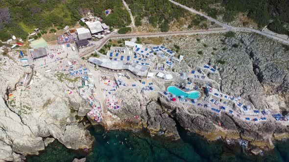 Overhead Aerial View of Lighthouse Beach From Drone in Anacapri Italy in Summer Season alt