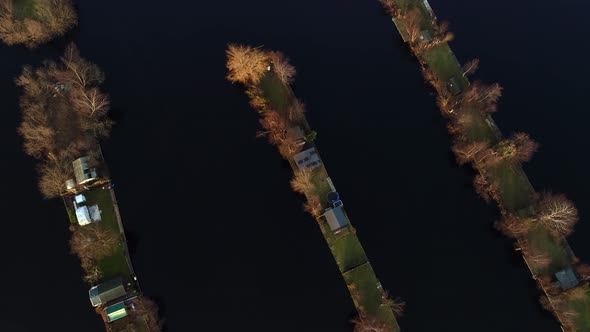 Aerial view of houses on the lake at Loosdrecht Kalverstraat the Netherlands.