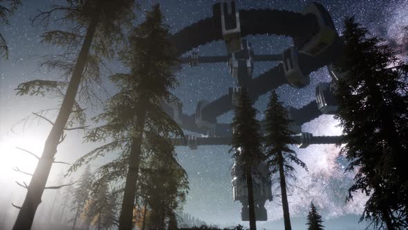 Alien Spaceship Over Forest, Motion Graphics | VideoHive