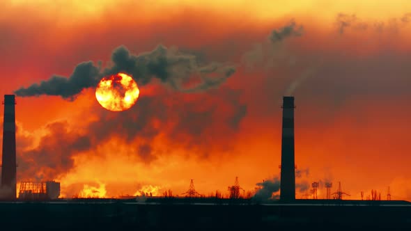 Sun rising. Industrial business collage 4K.