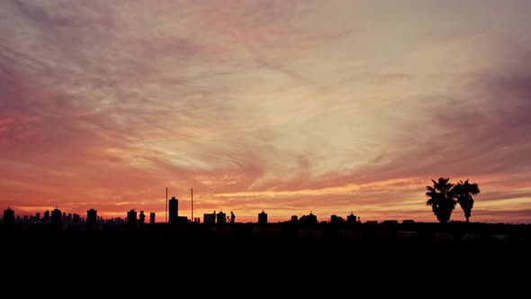 Golden sunset, kids playing running dog