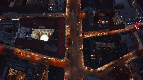 Flight Over Typical Neighborhood in Munich, Germany Beautiful Winter Vibe at Night with City Lights alt