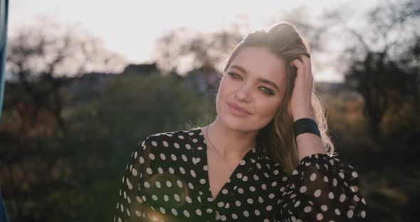 Happy Girl Teen Child Closed Her Eyes Dream. Teenage Kid Wants a Dream Come True Portrait at Sunset alt