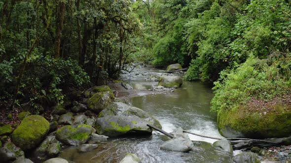 Aerial Drone View of River in Costa Rica Rainforest Scenery, Beautiful Nature with Water Flowing Thr alt