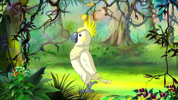 White parrot cockatoo walking in the jungle