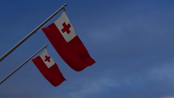 Tonga  Flags In The Blue Sky - 2K