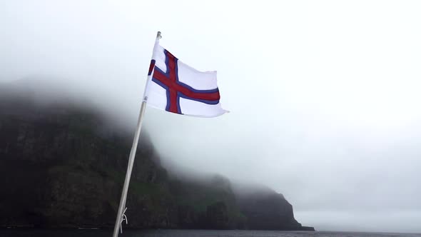Faroe Islands Flag Over Boat in Slow-mo