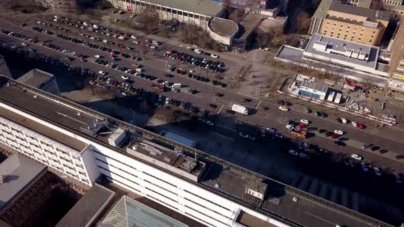 Drone flight over the campus of the Technical University of Berlin with a view of the Tiergarten, Ba alt