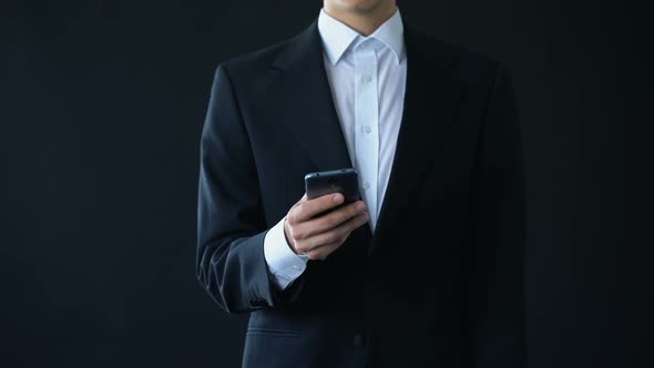 Politician Scrolling Smartphone Application, Reading News Online, Messaging alt