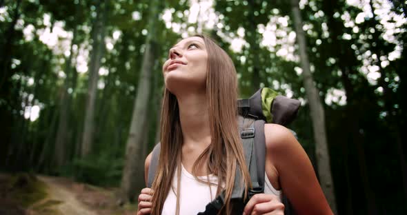 Woman Tourist Enjoying Forest