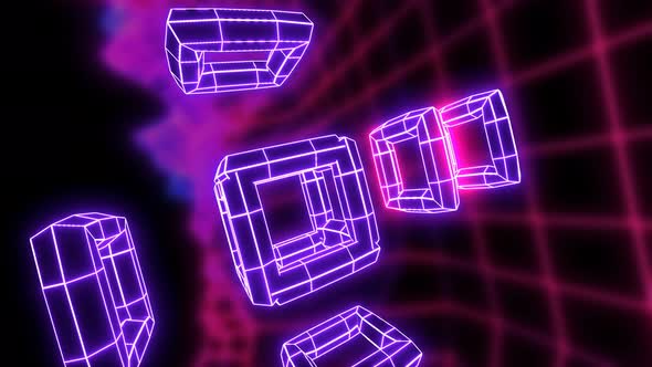 Neon lowpoly wireframe figures