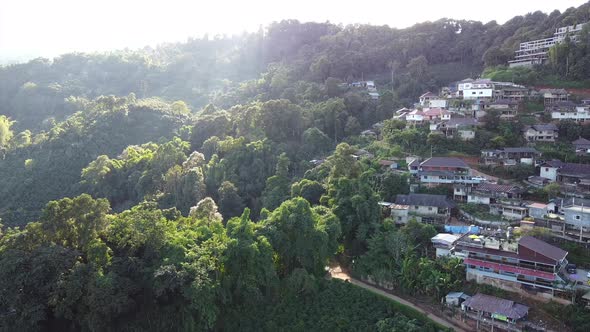 Aerial view from drone of rural village in Thailand