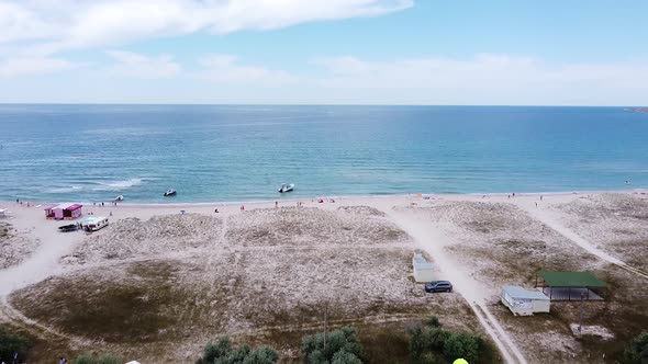 Sea View From a Height in the Steppe Area July 15 2020 Crimea, Olenevka. Beautiful Turquoise Sea on alt