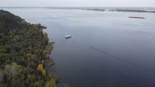 Beautiful Aerial View of the River Dnipro. Ukraine, Slow Motion alt