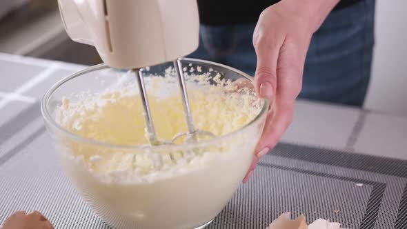 Preparing Sweet Food Dessert in Kitchen at Home  Mixing Ingredients in Bowl Cooking Dough alt