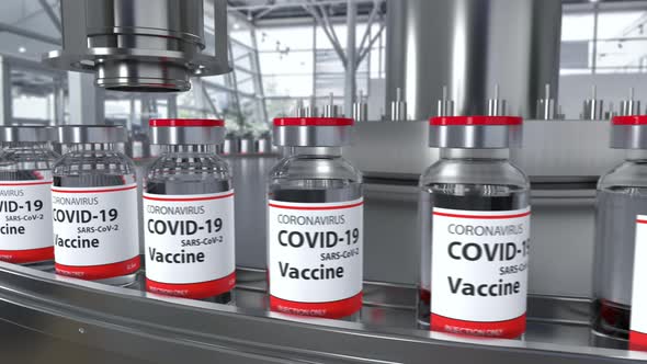 Pharmaceutical manufacturing with mass production coronavirus COVID-19 vaccines 4k alt
