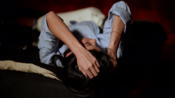 Sexy Woman is Boring Alone in Her Bedroom in Evening Love Suffering and Missing alt