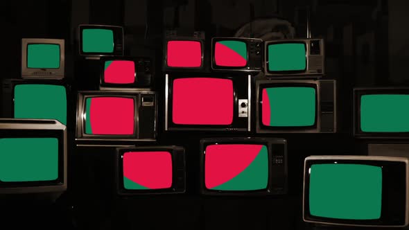 Flag of Bangladesh on Retro TVs. alt
