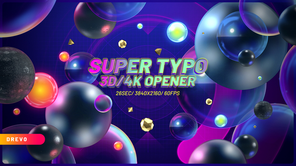 Super TYPO/ Abstract 3D Text/ Hero Comics/ TV Broadcast/ Intro Promo/ Light and Sphere Glass Bubbles