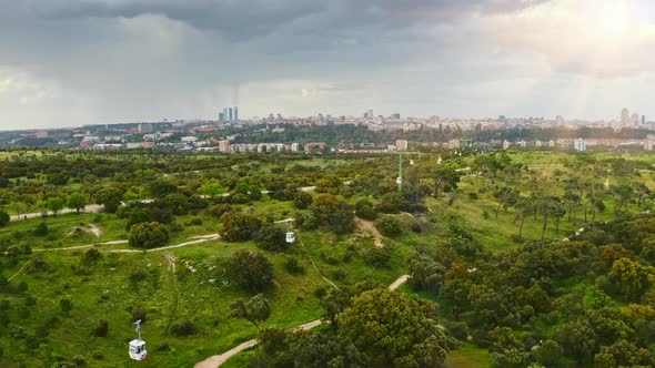 Aerial View of Famous Park Former Hunting Forest Spain Cableway Suspension Road Gives Tourists alt