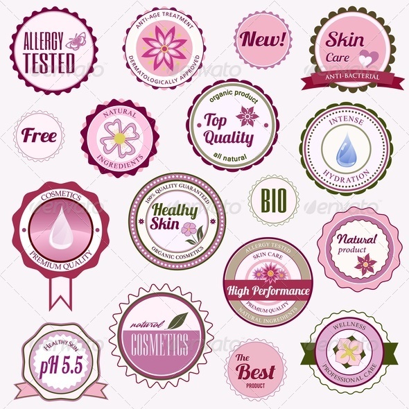 Set of Cosmetic Badges, Labels and Stickers - Retail Commercial / Shopping