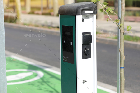 Charging station for charge EV battery. Place for charging electric cars or vehicles. Charging poin