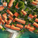 Amazing sunset aerial top drone view of Sveti Stefan hotel island with historical town - PhotoDune Item for Sale