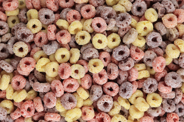 Food background of Colorful Cereal RIng Fruit Loops