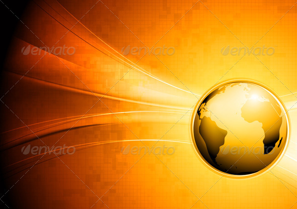 Technology Waves Background with Globe - Backgrounds Decorative