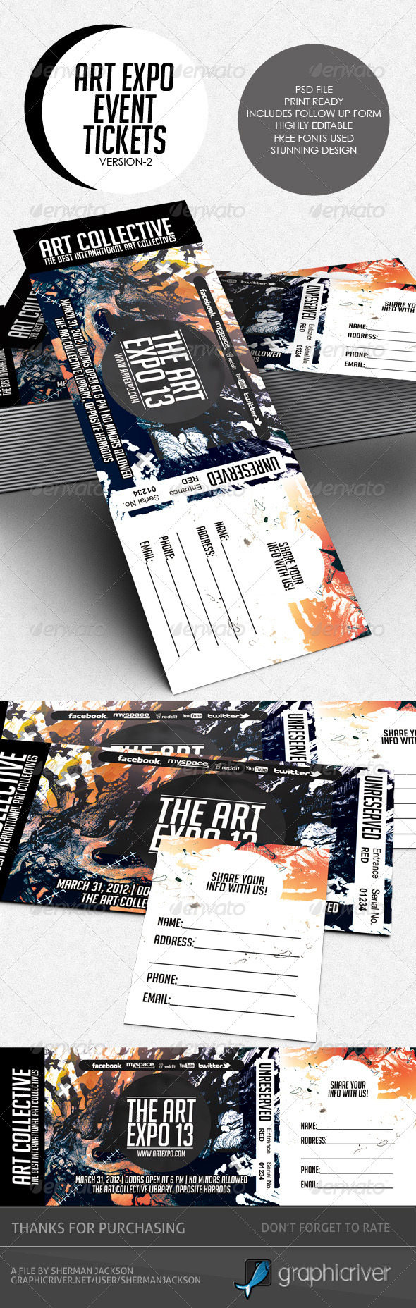 Art Expo Art Show Event Tickets & Passes V.2 - Miscellaneous Print Templates