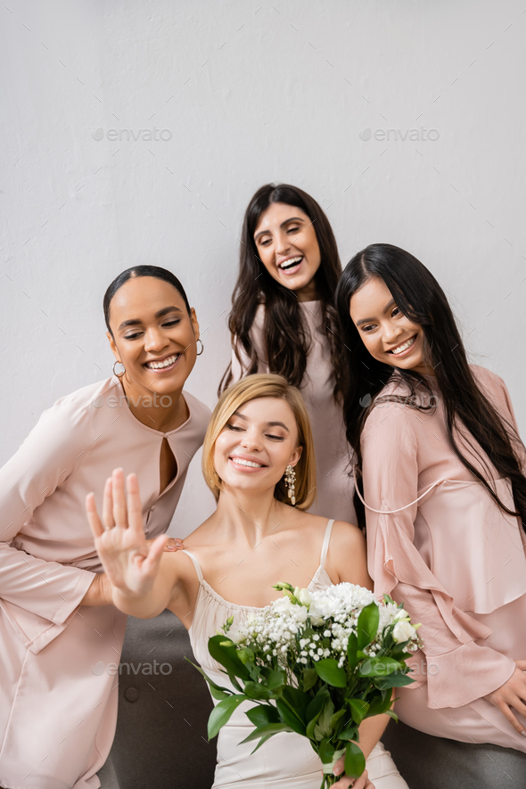 wedding photography, cultural diversity, four women, bride with her multicultural bridesmaids