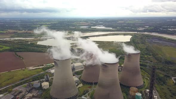 Power station & chimneys aerial shots alt
