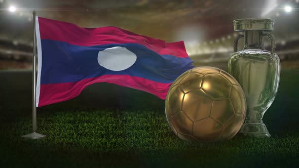 Laos Flag With Football And Cup Background Loop 4K alt