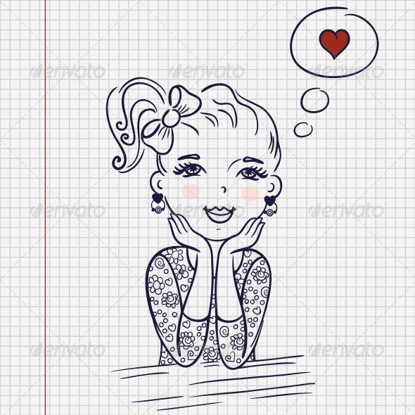 Dreaming little girl on the paper sheet - Valentines Seasons/Holidays