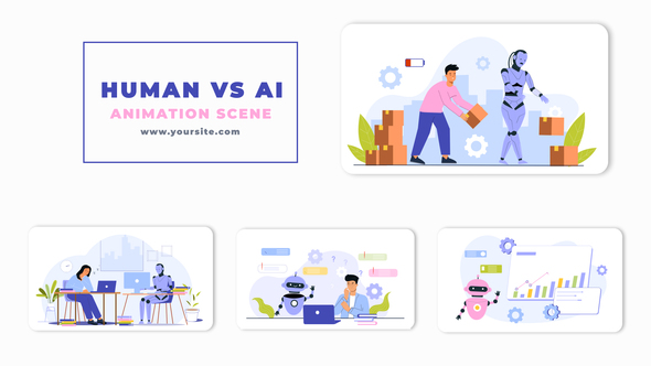 Human Vs AI Vector Animation Scene Template
